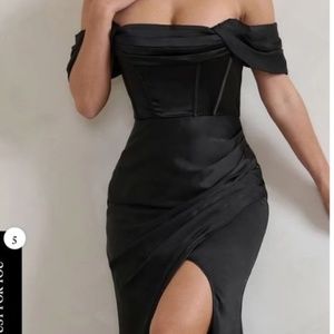 Long Black Club L London Silk off the shoulder dress